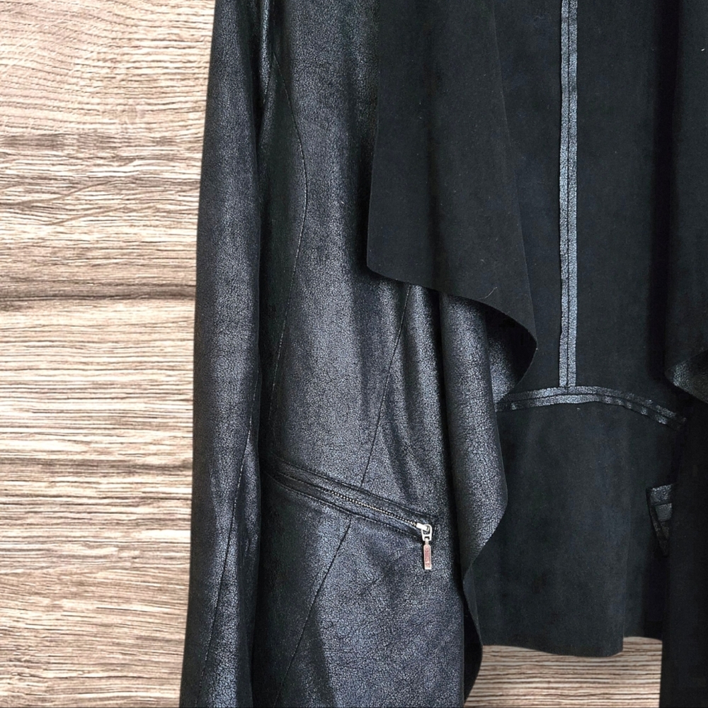 Worthington Open Black Faux Leather Jacket Zip Detail Goth Punk Lightweight /M - Picture 4 of 9